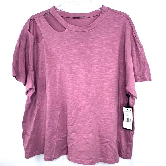 New Black Tape Plus Size 1X Cutout Shoulder Pink Short Sleeve Shirt - Picture 1 of 5